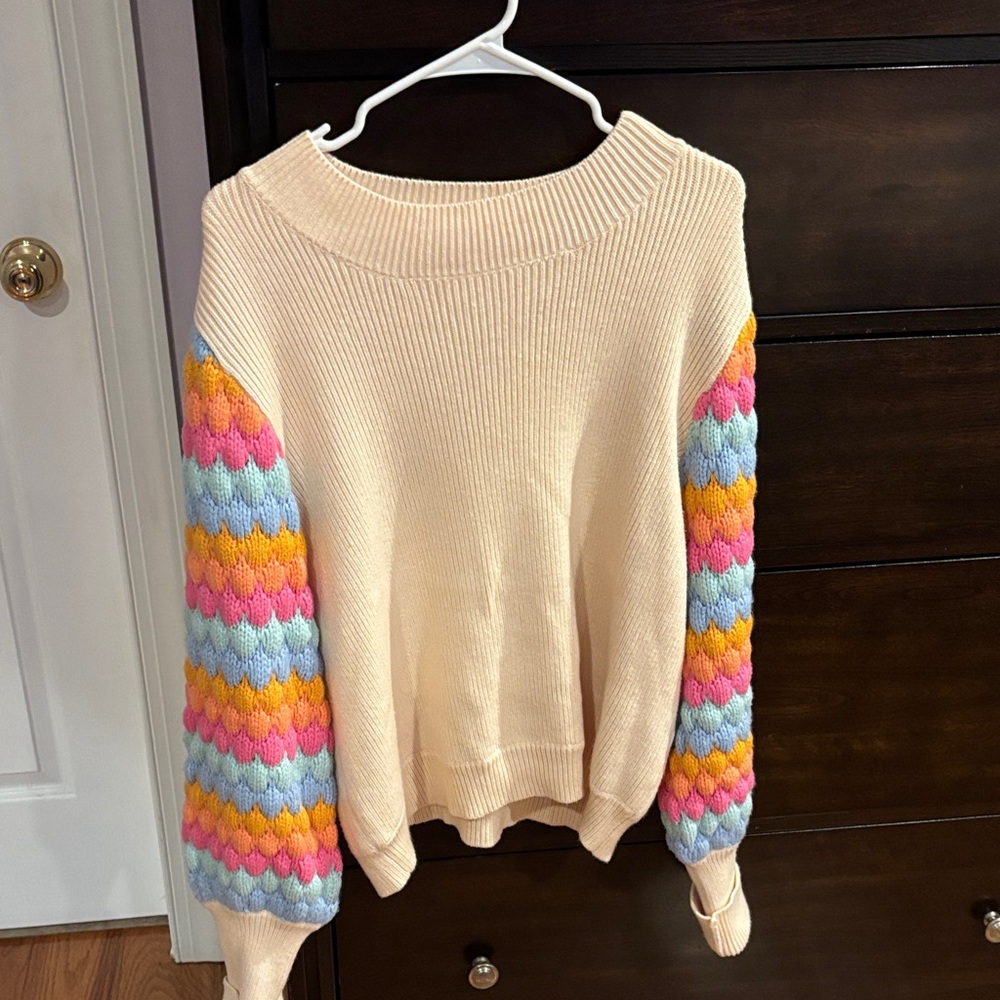 THML Cream Sweater with Multicolor Sleeves